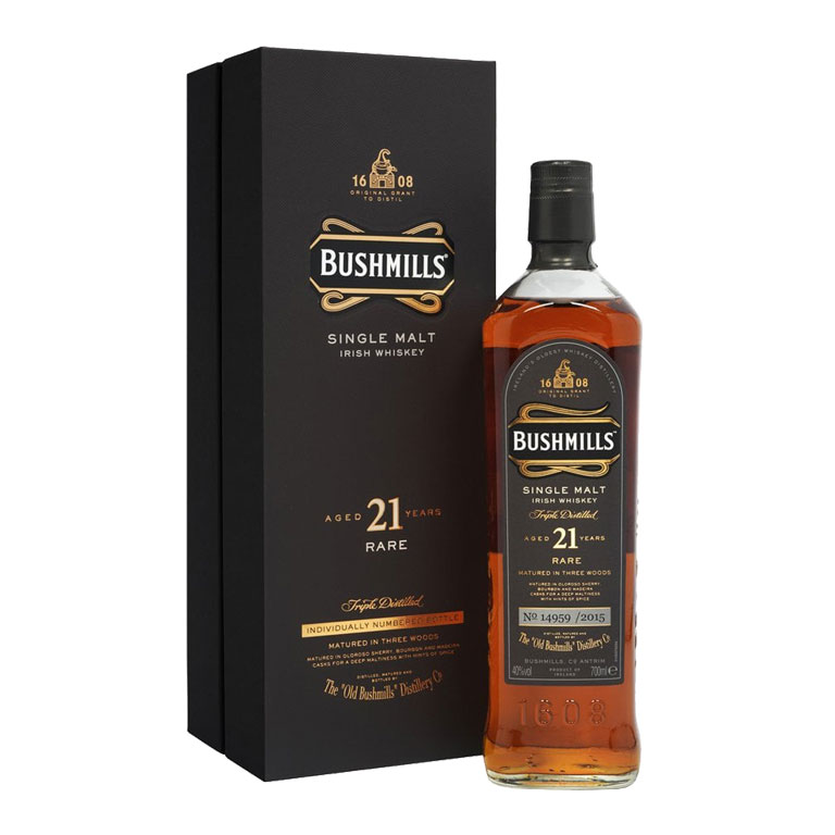WHISKY BUSHMILLS AGED 21 YEARS RARE-70CL (1 pz) SINGLE MALT - INDIVIDUALLY NUMBER BOTTLE